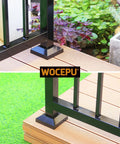 Heavy Duty 8 Pack 2X2 Aluminum Deck Post Base Covers With Slick Matte Black Finish built on a wooden deck railing.