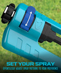 Close-up of adjustment knob on Oscillating Sprinkler With Adjustable Spray And 16 Clog Resistant Nozzles Metal Base For Up To 3600 Sq Ft Coverage