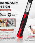 Close-up of ergonomic grip and features of 16oz Rubber Mallet Hammer With Double Faced Soft Head And Fiberglass Handle Ergonomic Grip