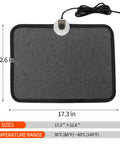 Under Desk Heated Floor Mat With 55W Power, 7 Temperature Settings, Comfy Foot Warmer Pad dimensions and range shown