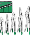 5-Piece Locking Pliers Set With Long Nose And Curved Jaw For Gearhead Projects Premium CR-V Steel Nickel Plated