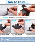 Installation guide for Four Pack Rubber Toe Protectors For Work Boots Black Heavy Duty Toe Guards Shoe Caps For Construction Hiking And Climbing Protect Your Boots And Toes In Spring And Outdoor Use, showing step-by-step process with glue application.