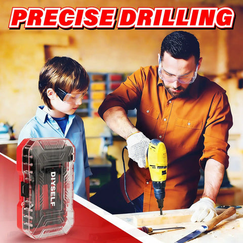 Man and child using drill with 15 Piece Countersink Drill Bit Set For Woodworking M2 HSS in workshop