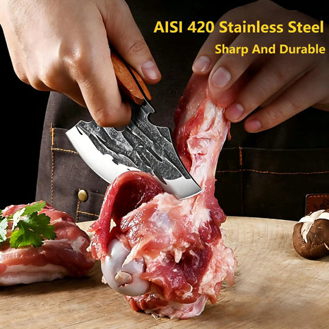 Slicing meat with Two Piece Meat Cleaver Knife Set For Cutting Meat And Vegetables, Heavy Duty Stainless Steel Cleavers