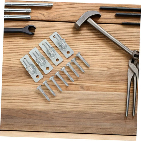 Heavy Duty Wall Mount Gate Hinge Kit For Barn Doors And Fence Posts with screws and tools on wooden surface.