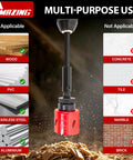 Heavy Duty Workhorse Bi Metal Hole Saw Kit showing drilling into wood, PVC, stainless steel, and aluminum with marked applications.
