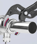 Go-To Siphon And Connector Pliers 9.84 In With Plastic Jaws, 25-Position Adjustment, gripping a metal pipe fitting
