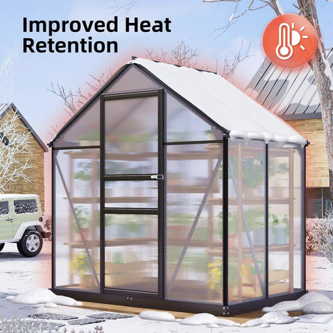 Walk In Greenhouse For Outdoor Use 6x4 Ft Built Tough Aluminum Frame Polycarbonate Panels Lockable Door Adjustable Roof Vent Hollow Wall Panels For Easy Spring Gardening And Year Round Plant Health