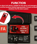 E Series Fire Alarm Lockout Kit 20 Pack To Prevent Accidental Alarm Shutdown installed on fire alarm panel showing safety function.