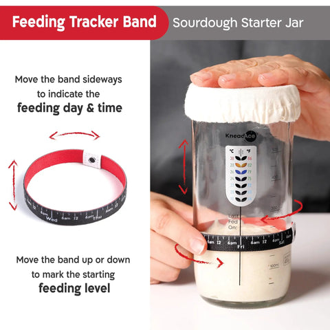 Sourdough Starter Kit With Date Marked Feeding Band Thermometer Jar Scraper Cloth Cover And Metal Lid Wide Mouth Container