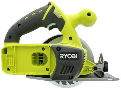 Eighteen Volt Cordless Circular Saw Featuring A Five Point Five Inch Carbide Blade For Grinding Long Rip Cuts Through Plywood And Dimensional Lumber Without Breaking A Sweat Today, side view with rubberized grip.