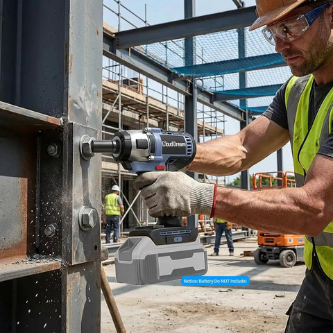 No Sweat Brushless Cordless Impact Wrench With Versatile Half Inch Dual Drive And One Quarter Hex Chuck Yielding 500Nm used on construction site.