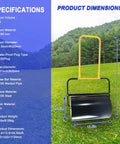 40L Heavy Duty Lawn Roller With U Shaped Handle displayed on grass with product dimensions and specifications in the background.