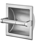 Recessed Toilet Paper Holder In Brushed Nickel Wall Mount Made Of Stainless Steel With Rear Mounting Bracket Included For No Fuss Install And Modern Low Profile Bathroom Upgrade, front view