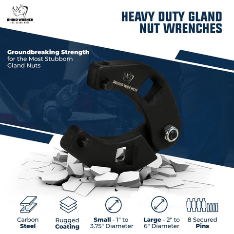 Rhino gland-nut wrench set of 2, black steel hydraulic cylinder spanner wrenches