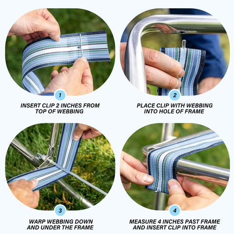 All In One Chair Webbing Clips Kit Durable Metal Clips For Chair Frame Repair And Sofa Webbing Replacement Rubber Weld Fix 40 Pack DIY Friendly And Easy To Install step-by-step installation.