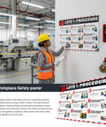 9 Step Lockout Tagout Procedure Poster for OSHA Compliance and Shop Floor Safety Training in industrial setting, woman pointing