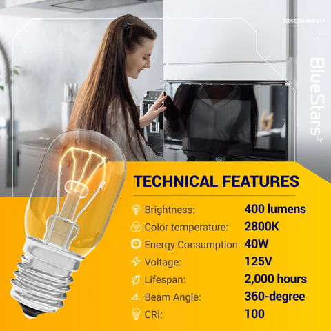 Microwave Light Bulb 125V 40W E17 Base Pack Of 8 For Whirlpool near woman using microwave in kitchen