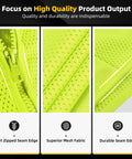 High Visibility Mesh Safety Vest With 10 Pockets, Mic Tabs, Front Zip Closure, And Reflective Strips For Men And Women close-up details