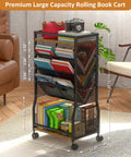 8 Tier Rolling Book Cart With Wheels For Narrow Spaces, Two Sided Access Bookcase, mobile storage in living room