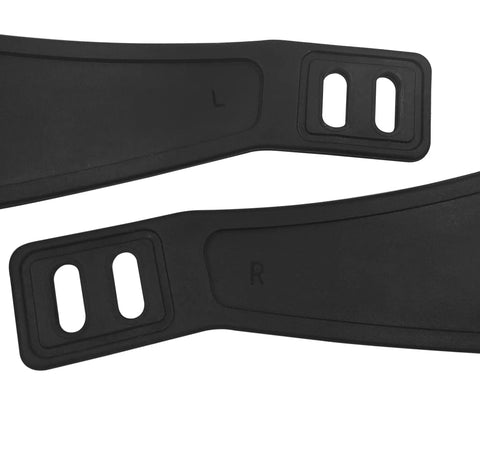 Pair Exercise Bike Pedal Straps Wide Long And Thick Adjustable Rubber Foot Straps For Home Gym Spin Class And Cycling Equipment Replacement And Quick Setup, black left and right straps with slots, close-up view