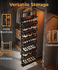 Smooth Glide Vertical Pull Out Shoe Rack For Closet And Cabinet, Sliding Under Stair Kick Locker, Tight Fit Hero For Daily Sneakers, Height Adjustable 15 Tier Telescopic System, Zero Fuss Setup in wardrobe with shoes displayed on shelves.
