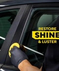 Hyper Dressing Dilutable Up To Four To One For High Gloss Or Satin Finish On Exterior And Interior Trim Plastic Rubber Vinyl Of Your Car One Gallon 128 Fl Oz Non Painted Surfaces Shine Like New Great For Plastic Trim Guards Bumpers Interior Panels And. car trim restoration with gloved hand applying dressing to black window frame