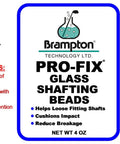 Label for Pro-Fix glass shafting beads detailing usage and safety instructions for golf club shaft installation.