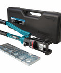 16 Ton Hydraulic Cable Lug Crimper Kit With 13 Die Sets For 9 AWG To 600 MCM Electrical Terminals, case and dies visible