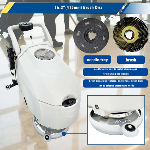 Heavy Duty Industrial Corded Floor Scrubber Workhorse with 16.3 Inch Brush and 1750 Square Meters Per Hour Cleaning Dual Tanks
