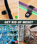 100 Pack 1/4 Inch R Type Cable Clamps Nylon P Type Wire Clips with Screws Included for Quick Mount showing neat and messy cables