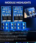 Dual High Power MOSFET Trigger Switch Drive Module For DC Motors And Lighting with blue circuit board and connectors