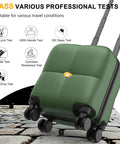 Dark green 14 Inch Underseat Carry On Luggage With Wheels, TSA Approved Hardshell Cabin Bag For Short Trips, shown on cobblestones.