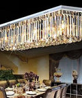 Modern Rain Drop Crystal Chandelier For Kitchen Island Cafe And Office Silver Finish Slim Rectangular Pendant With Hand Cut Crystals