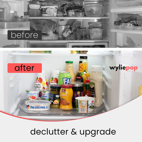 Before and after fridge organization with Rectangular Refrigerator Lazy Susan With 360 Degree Turntable