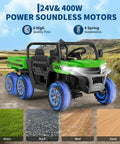 24V Dual Motor 2 Seater Ride On Dump Truck For Big Kids with glowing wheels on various terrains
