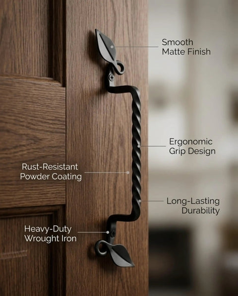 Set Of 2 Hand Forged Wrought Iron Door Pull Handles For Wood Gates Cabinets Farmhouse Barn Doors Black 10 Inch Heavy Duty Rustic Hardware Set Durable For Indoor Outdoor Use Easy Mounting Classic Vintage Farmhouse Decor, black wrought iron handle on wood door
