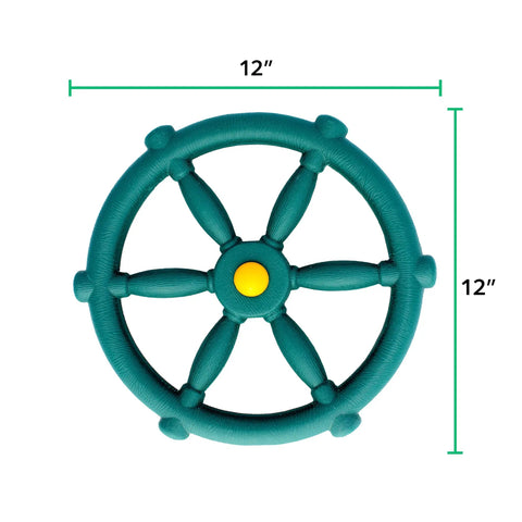 Pirate Ship Wheel Outdoor Playset Accessory For Kiddos, Classic Wooden Steering Wheel 12 in diameter in green, top view