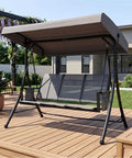 Gray Three Seat Patio Swing With Adjustable Tilt Canopy, Easy Setup Metal Frame On Stand, All Weather Outdoor Swing