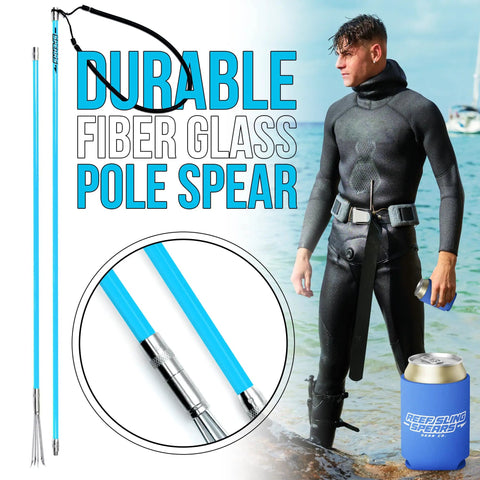Travel Ready Fiberglass Pole Spear For Spearfishing With 3 Prong Paralyzer Tips, 72 Inch Harpoon displayed with diver onshore