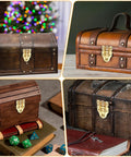 Four wooden chests with Two Pack Retro Gold Duckbilled Hasp Latch Set With Padlock Hole And Four Hinges Plus Twenty Four Mounting Screws Kit