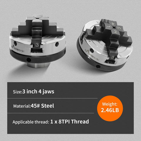 Dead Tight 3 Inch Mini Wood Lathe Chuck With Rock Solid Four Jaw Self Centering Grip And Reversible Steel Jaws For One Inch By Eight Tpi Spindle Shop Setup
