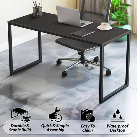 55 Inch Mission Style Home Office Computer Desk In Black With Sturdy Engineered Wood Top And Powder Coated Steel Frame For Rock Solid Stability Easy Assembly And Generous Space For Monitors Keyboard And All Your Office Gear