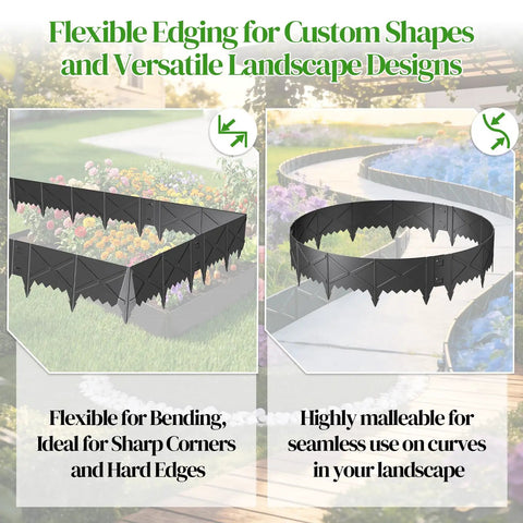 Flexible Six Pack Heavy Duty Metal Landscape Edging Kit With Hammer In Stakes for custom flower bed shapes and pathways.
