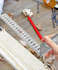 90 Degree L Square Stainless Steel Carpenter Ruler For Woodworking And Engineering in hand on wooden surface with tools.