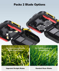 Robot Lawn Mower Pro With Modular Design For Large Yards Up To 6 Acres, showing two blade options for warm and cool season grasses.