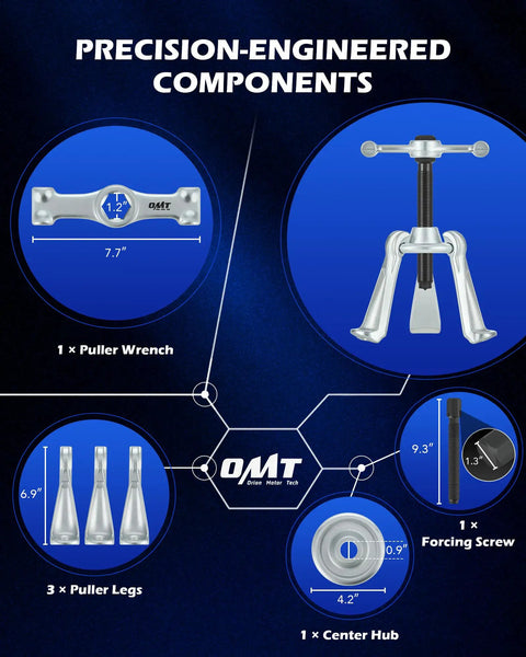 Universal Hub Puller Tool With Adjustable Legs For 7.6 Inch Bolt Circle components overview