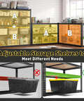 40 Inch Wide Heavy Duty Garage Shelving System With 2500 Pound Capacity Thickened Steel Posts Five Shelf Support Bars Durable Wood Boards Perfect Basement Organization For Tools Parts And Gear, adjustable shelves