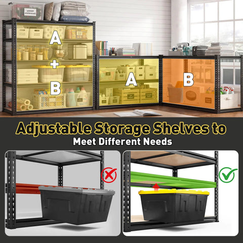 40 Inch Wide Heavy Duty Garage Shelving System With 2500 Pound Capacity Thickened Steel Posts Five Shelf Support Bars Durable Wood Boards Perfect Basement Organization For Tools Parts And Gear, adjustable shelves