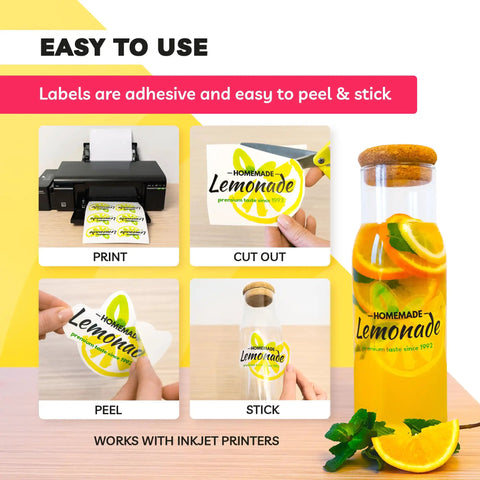 Ultra Clear Sticker Paper For Inkjet Printers 20 Sheets Transparent Glossy Printable Vinyl 8.5 By 11 used for lemonade labels